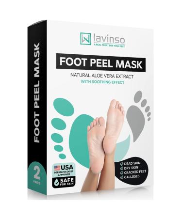 Lavinso Foot Peel Mask for Dry Cracked Feet  2 Pack Dead Skin Remover Foot Mask for Cracked Feet and Callus - Exfoliating Feet Peeling Mask for Soft Baby Feet, Original Scent Aloe Vera 1 Count (Pack of 2)