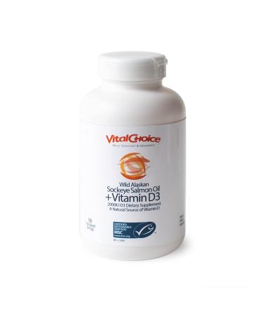 Vital Choice Wild Alaskan Sockeye Salmon Oil with Vitamin D 300mg Soft Gels 180 Count 180 Count (Pack of 1)