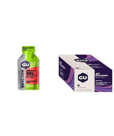 GU ENERGY Roctane Ultra Endurance Energy Gel Strawberry Kiwi 24-Count & Original Sports Nutrition Energy Gel Jet Blackberry 24-Count