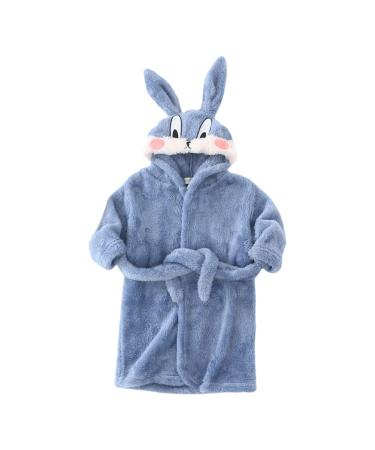 Miyanuby baby boy girls bathrobe soft flannel long arm animal hoodie morning coat nightwear homewear for children baby boy girls gift 5-6 years #3 rabbits blue
