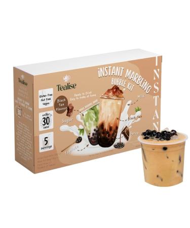 Tealise Instant Marbling Bubble Tea Kit DIY Boba/Bubble Tea Ready in 30 Seconds 5 Serving (Black Tea) Syrup-based Vegan