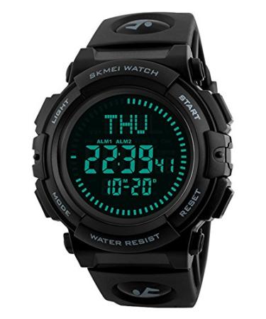 Mens Military Sports Digital Watch with Survival Compass 50M Waterproof Countdown 3 Alarm Stopwatch Black