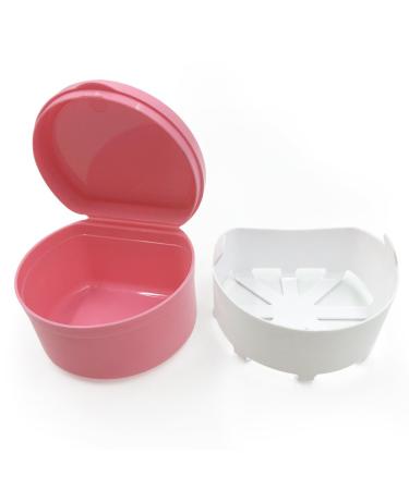 Denture Cup with Strainer 1 Box Denture Brush Retainer Case Denture Case with Lid Denture Bath Box for Cleaning Store and Retrieve(Pink) 1-pink