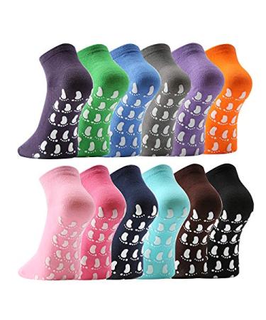 12 Pairs Non Slip Skid Socks for Women, Slipper Socks with Grippers for Hospital Yoga Pilates Color 1