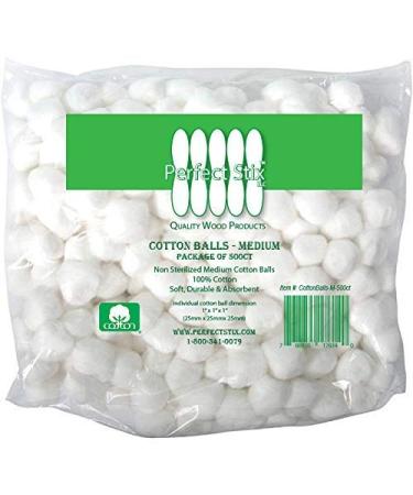 Perfect Stix - Perfect Stix M Cotton Balls- 1000ct- 1M Medium Cotton Balls 2 Packs of 500. Total 1000 Pack of 1,000ct-W/Bonus Gift Medium Cotton Balls