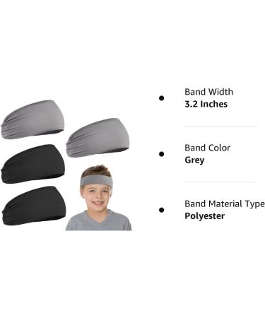 4-Piece Kids Sports Headbands Set in Black and Light Grey | Athletic Sweatbands for Boys and Girls | Wicking Elastic Hairbands for Toddlers - Buy Online on GoSupps.com