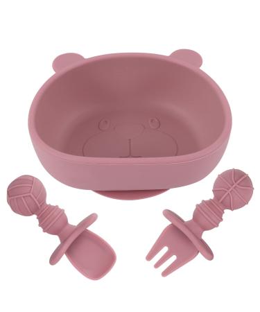 Lanjue Baby Suction Bowl Silicone Toddler Weaning Bowl with Spoon and Fork BPA Free Non Slip for Baby Toddler Kids Self Feeding Pink