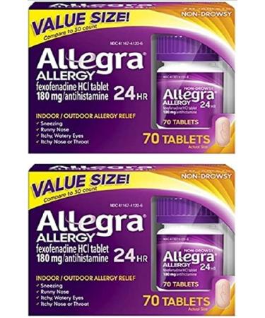 Allegra Allergy 24 Hour Tablets 180 mg Each Long-Lasting Fast-Acting Antihistamine for Noticeable Relief from Indoor and Outdoor Allergy Symptoms (70 Count) (Pack of 2) - Buy Online on GoSupps.com