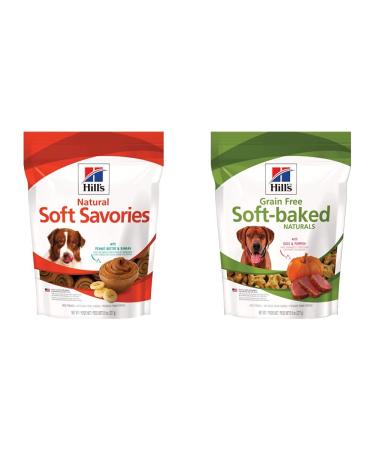 Hills Natural Soft Savory Dog Treats with Peanut Butter & Banana + Hills Grain Free Soft-Baked Naturals Dog Treats with Duck & Pumpkin | 8 oz Bags Peanut Butter & Banana Dog treats + Dog Treats Duck & Pumpkin