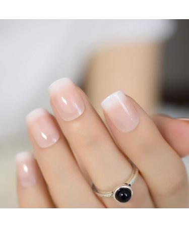 French Squoval Pink Nude White False Press on Nails - Full Cover UV Gel Nail Art Tips for Girls - Buy Online on GoSupps.com