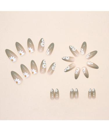 JUSTOTRY 24 Pcs Floral Oval Short False Nails in Lime Green - French Press on Fake Nails with Nail Glue - Matte Almond Medium Stick on Nails for Women - Nail Art Accessories - Buy Online on GoSupps.com