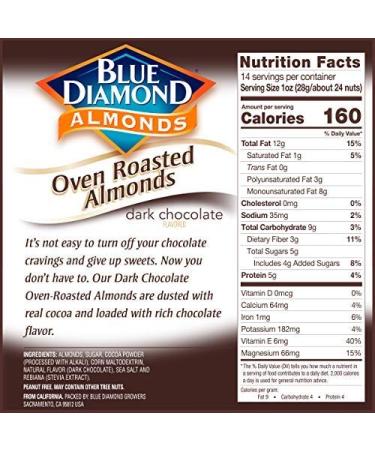 Blue Diamond Almonds Dark Chocolate Snack Nuts, Oven Roasted, 14 oz Resealable Bag - Buy Online on GoSupps.com