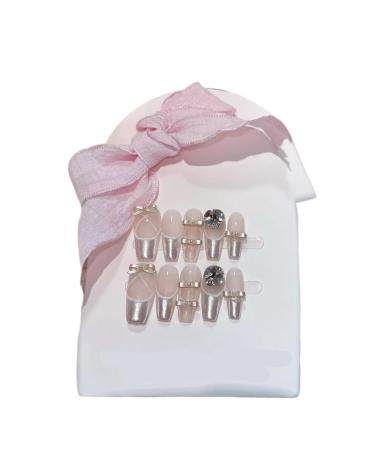 Handmade Wearing Nail Fingertip Bow New French Nail Art Detachable False Nails(Size:L)