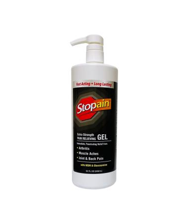 Stopain Pain Relief Gel 32oz USA Made Max Strength Fast Acting with Menthol MSM Glucosamine for Joint Pain Back Pain Arthritis Knee Neck Pain HSA FSA Approved OTC Topical Analgesic Product