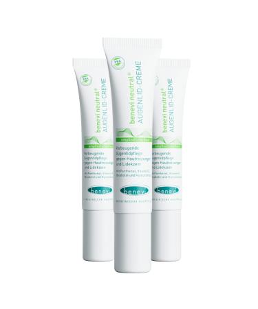 Benevi eyelid cream 3 x 15ml for dry sensitive eyelids.No fat film.Also as daily eyelid care for lid eczema neurodermatitis or rosacea.15 ml (3 pack)