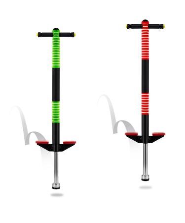 Meooeck 2 Pcs Bounce Pogo Stick for Kids Age 5 and Up, 40 to 80 Pounds, Foam Jolt Pogo Jumper for Body Balance Exercise (Green and Red)