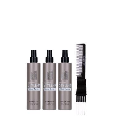 kuss Inebrya Ice Cream Style In Volumize Root Spray (6.76 oz) with Teasing Comb Pack of 3