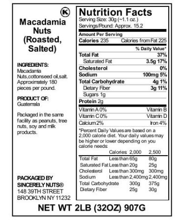 Sincerely Nuts Roasted & Salted Macadamia Nuts - Nutty & Delicious Snack (2lb) | Kosher, Vegan, Gluten Free | Keto & Paleo Friendly - Buy Online on GoSupps.com