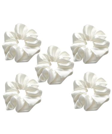 WOONEKY 5pcs Bridesmaid Hair Accessories Hair Ponytail Wedding Hair Accessories Satin Hair Wrap Satin Elastic Hair Bands Elastic Hair Scrunchies Silk Scrunchies Girls Hair Scrunchies Bun 10X10CM White