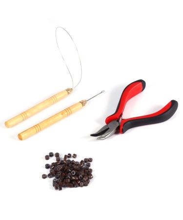 Buy FILFEEL Hair Extension Kit - 100PCS Dark Brown Silicone Beads Microrings Hook Needle Pull Loop & Plier Tool for Seamless Extensions - Buy Online on GoSupps.com