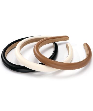 BOMTTY 3 Pack Padded Leather Headbands for Women - Black White Brown - Fashion Hair Accessories - Buy Online on GoSupps.com
