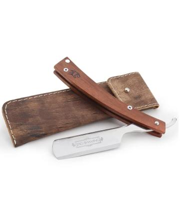 Straight Cutthroat Razor with Wooden Handle and Leather Case for Men