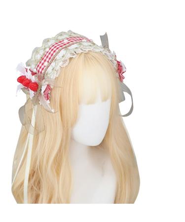 PLCPDM Maid Pleated Lace Hair Hoop Women Elegant Strawberry Decors Makeup Headband for Girls Cosplay Maid Hair Accessories Red