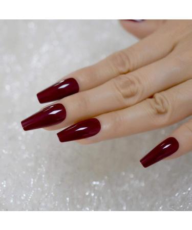 Tapered Coffin Nails Long Square Maroon Dark Red - 24 CT Acrylic False Nails for Stunning Manicure Tips - Buy Online on GoSupps.com