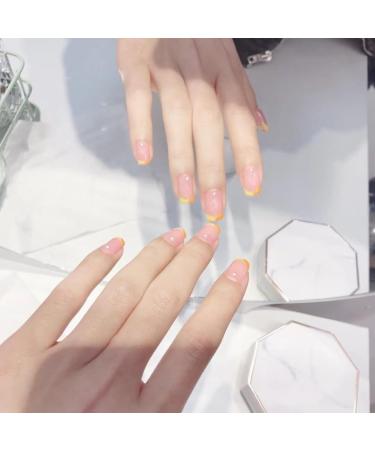 MENILITHS 24Pcs/Set Press On Nails Tulip Orange French Pearl False Nails Acrylic Fake Nails Full Cover Nails Tips Artificial Finger Manicure Press on nails for Women and Girls - Buy Online on GoSupps.com