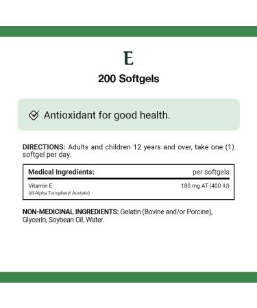 Nature's Bounty Vitamin E Pills And Supplement Helps Maintain Health 400Iu 200 Softgels - Buy Online on GoSupps.com