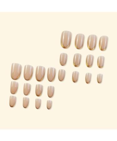24 Pcs Gold French Tip Press On Nails - Short Oval Full Cover Fake Nails for Women & Girls - Nude Glossy Artificial Finger Manicure - Buy Online on GoSupps.com