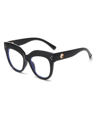LJCZKA Oversized Blue Light Blocking Glasses Retro Thick Cat Eye Eyeglasses for Women Computer Anti Eye Strain Eyewear Black