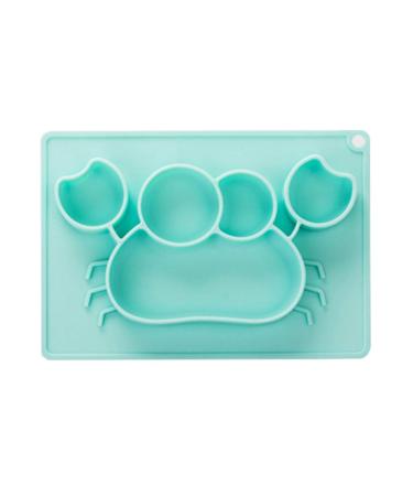 TONWHAR Silicone Divided Toddler Plates - Kids Dinner Plate with Built-in Placemat for Toddlers - Babies Cute Divided Plate (Blue Crab)