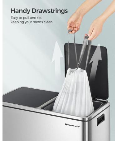 SONGMICS 8 Gallon Drawstring Trash Bags - 90 Count, Custom Fit Liners for Dual Trash Cans, Watertight Kitchen Garbage Bags - White (UKRB30A02) - Buy Online on GoSupps.com