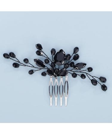Teyglen Women's Black Crystal Rhinestone Wedding Hair Comb - Elegant Bridal Side Hair Accessory - Buy Online on GoSupps.com