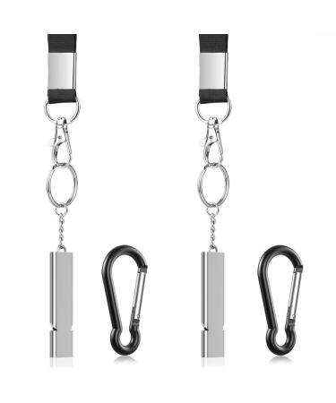 Michael Josh 2PCS Outdoor Loudest Emergency Survival Whistles with Carabiner and Lanyard for Camping Hiking Sports Dog Training Silver