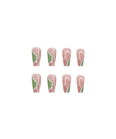 Justotry 24 Pieces Ballerina Press-On Nails - Short White & Green Swirl Acrylic Fake Nails for Women - Artsy Nail Art Design - Buy Online on GoSupps.com