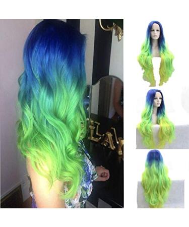 Women's wigs artificial hair 91 cm ombr style smooth linked to the front of synthetic tip 180 % density heat-resistant hair fiber for women blue green yellow