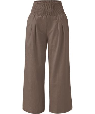 Women's Cotton Linen Wide Leg Palazzo Pants with Pocket - Coffee - XXL - Buy Online on GoSupps.com
