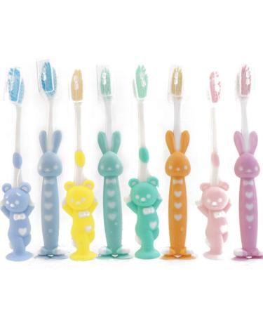 WOIWO 8 PCS Cartoon Children Toothbrush Bamboo Charcoal Soft hair Silica Gel Cute Teeth Cleaning Brush Short Handle Toothbrush Set