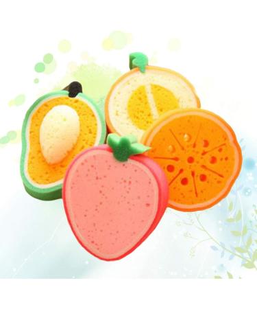 4pcs Cute Fruit Shaped Shower Sponge Set for Kids - Mango, Honey-Dew Melon, Orange, Strawberry - Buy Online on GoSupps.com