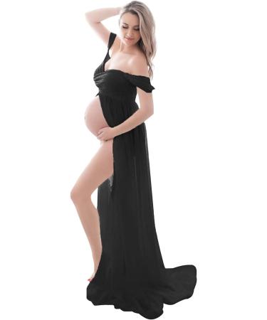 Maeau Maternity Photography Props Dress for Women - Elegant Ladies Wedding Party Gown | Size L Black - Buy Online on GoSupps.com