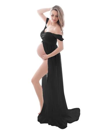 Maeau - Dress Women's Maternity Photography Props for Photo Shoot Elegant Ladies Dresses for Wedding Party S Black