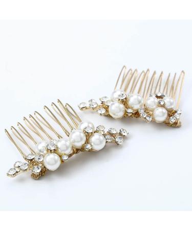 Asooll Gold Wedding Pearl Hair Comb Set - Bride Crystal Headpiece for Women and Girls - Buy Online on GoSupps.com