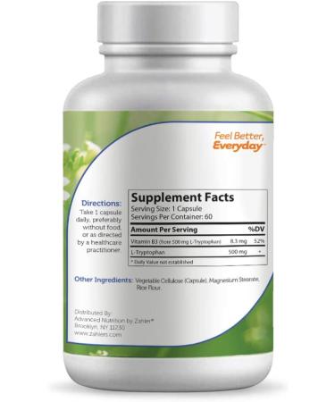 Zahler L-Tryptophan 500 mg - Pure Tryptophan Supplement, 60 Capsules for Mood & Sleep Support - Buy Online on GoSupps.com