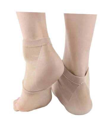 Healeved 1 Pair Heel Anti-Crack Socks Silicone Heel Pads for Plantar (Khaki) Plantar Heel Cup Heel Socks for Cracked Feet Dry Heels Socks Sleeve Breathable Men and Women Size 1
