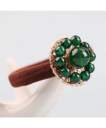 Natural Jade Gemstone Hair Tie - Emerald Jade Elastic Ponytail Rope for Women | Retro Chinese Hair Accessories and Bridesmaid Gift - Buy Online on GoSupps.com