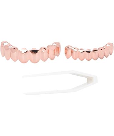 Alloy Hip Hop False Teeth Set - Upper & Lower Rose Gold Teeth for Halloween Parties & Fashion Shows - Buy Online on GoSupps.com