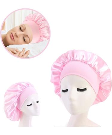 Silk Satin Hair Bonnet for Women | Wide Elastic Band Shower Cap for Night Sleep & Curly Hair Protection - Pink - Buy Online on GoSupps.com