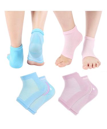 Fusuton 2 Pairs Moisturizing Gel Heel Socks Open Toe Socks Feet Care Ultimate Treatment for Dry Cracked Rough Skin on Feet (Pink and Blue)